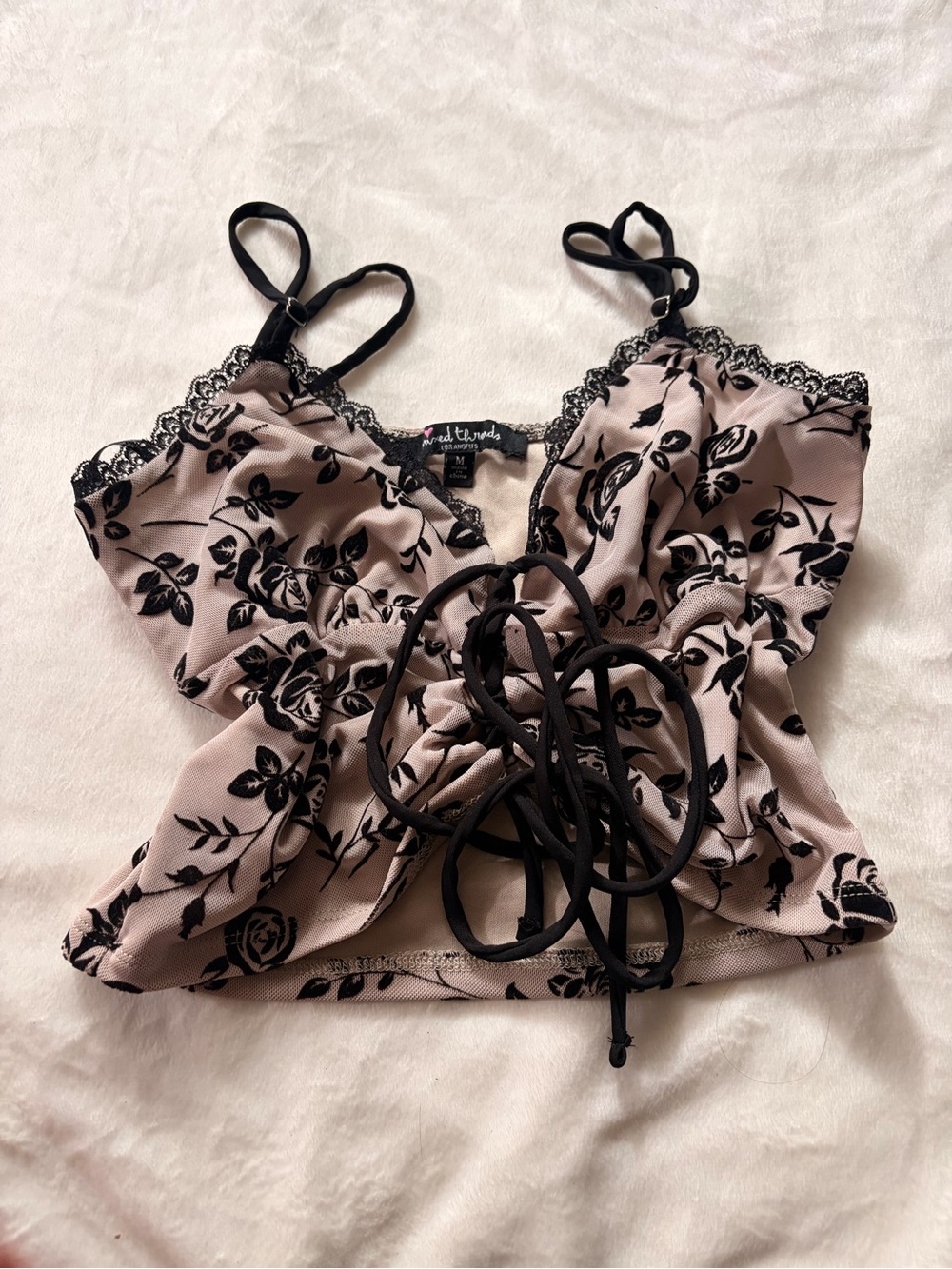 Wild Fable Black Floral Lace-Trim Cami Top - Blush